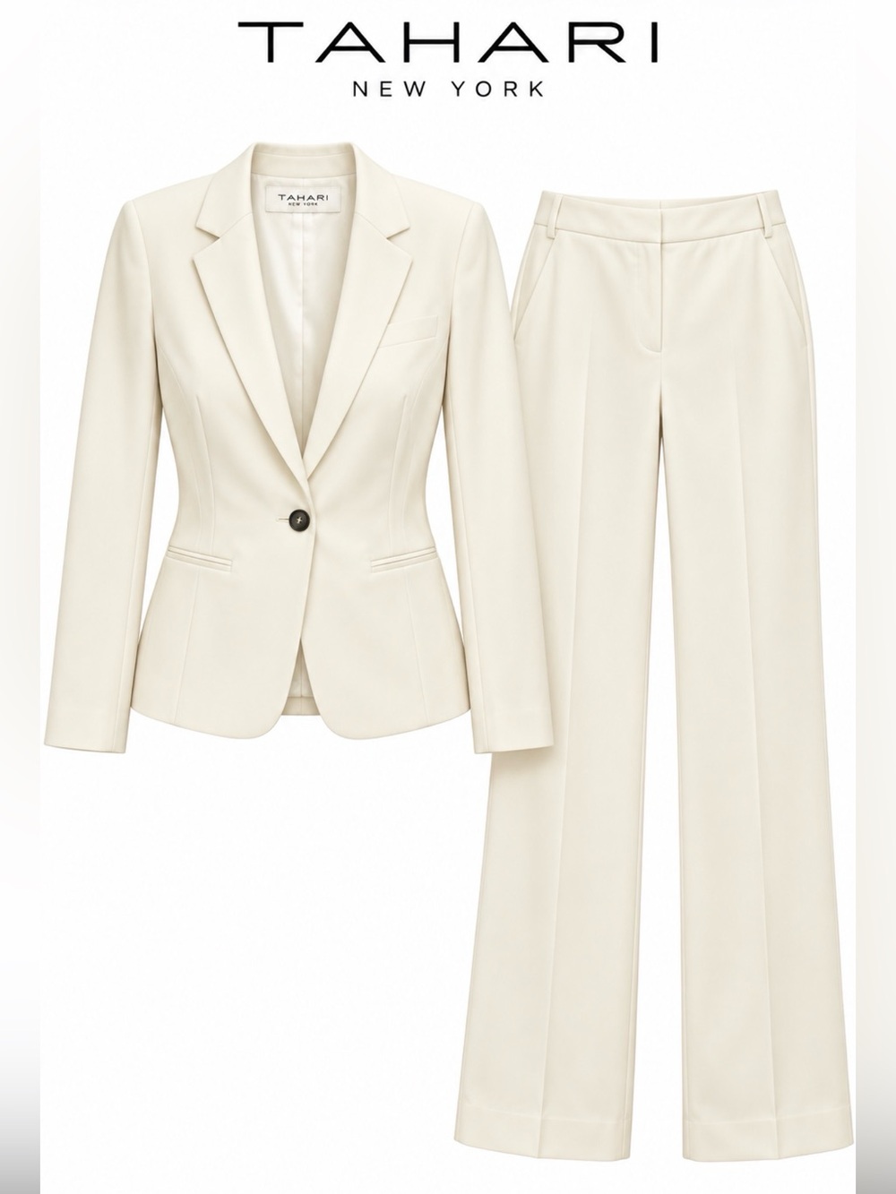 Tahari Ivory Cream Pantsuit 2 Piece Power Suit Bridal Special Occasion Office